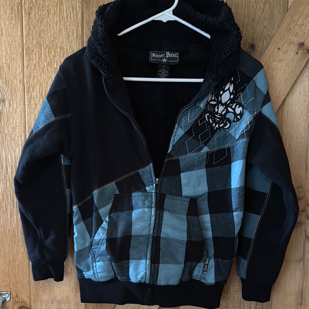 Kids Blue Checkered Hoodie